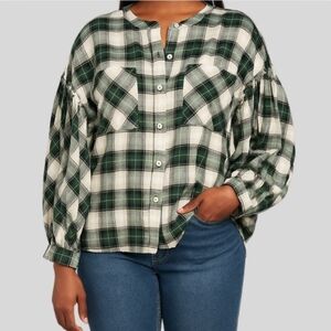 Talulah Flannel Shirt Womens Size Large Green Plaid Cotton Grunge Boho Oversized